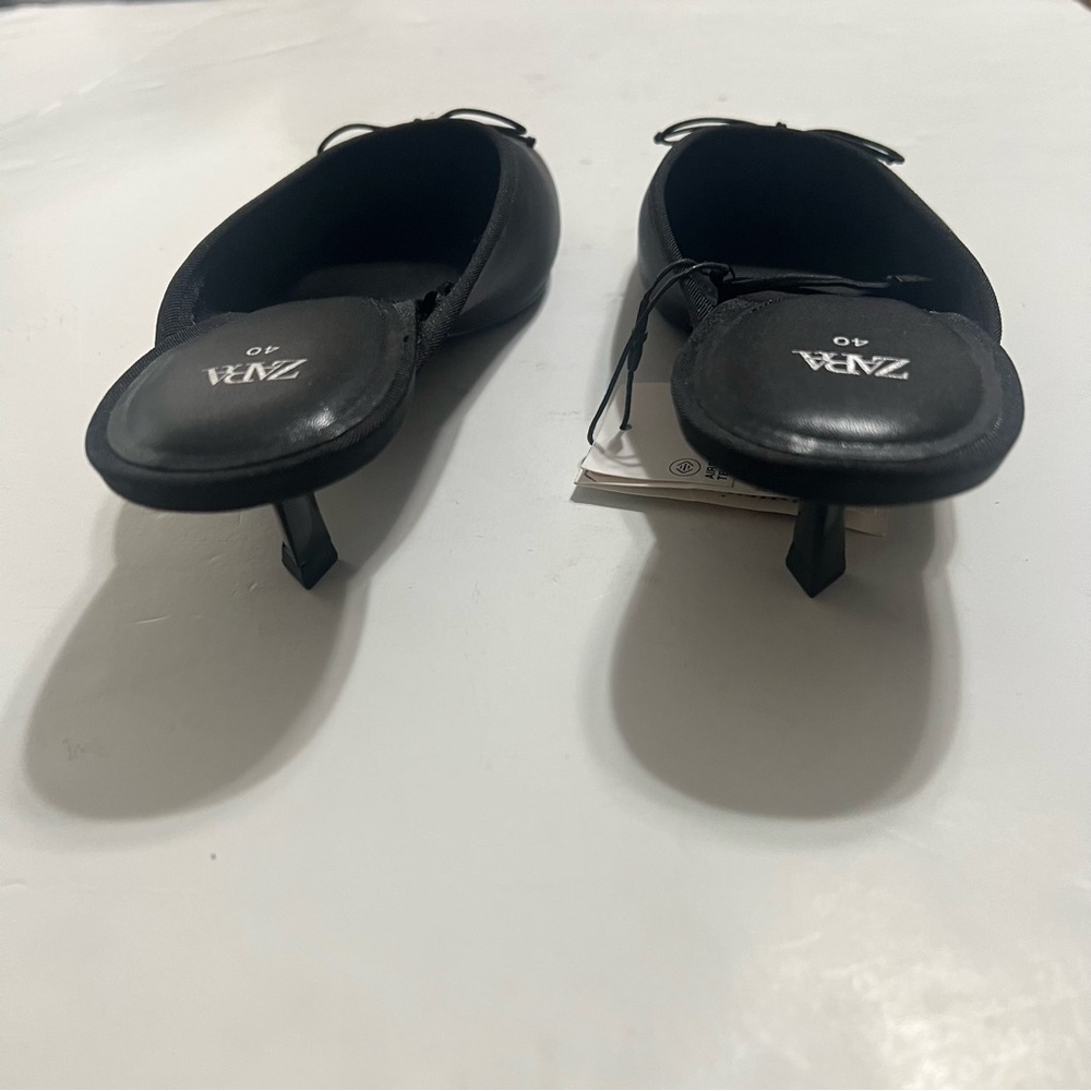 Zara Black Satin Kitten Heel Mules with Bow - Picture 12 of 13